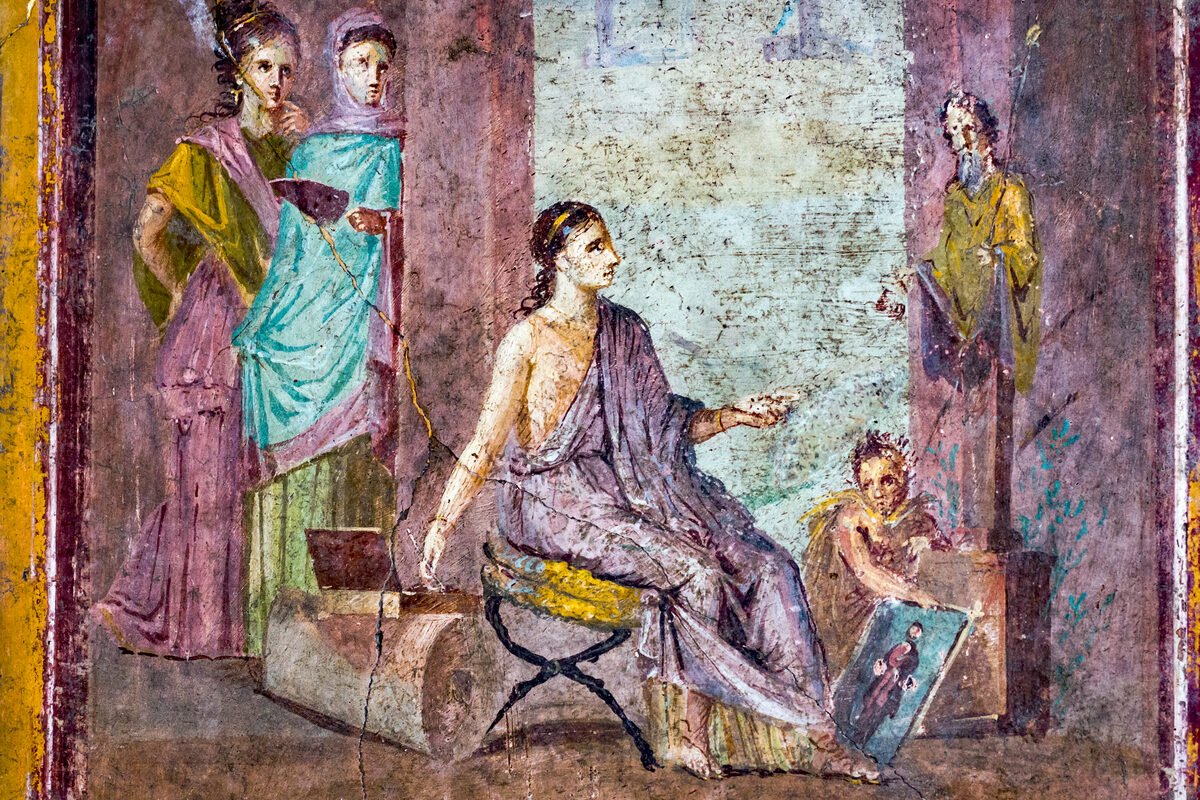 Фреска, найденная в Помпеях, демонстрирует художницу за работой